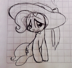 Size: 847x804 | Tagged: safe, artist:kluzart, imported from derpibooru, fluttershy, pony, graph paper, hat, monochrome, sketch, solo, traditional art