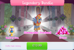 Size: 1268x856 | Tagged: safe, imported from derpibooru, captain ironhead, pegasus, pony, armor, beard, bundle, costs real money, english, facial hair, gameloft, gem, helmet, hourglass, male, mobile game, my little pony: magic princess, numbers, official, sale, scar, solo, solo focus, spread wings, stallion, text, wings