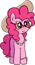 Size: 143x262 | Tagged: safe, artist:algoatall, pinkie pie, earth pony, pony, bracelet, clothes, dress, female, hat, jewelry, lowres, mare, necklace, see-through, simple background, smiling, solo, sunglasses, transparent background