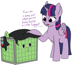 Size: 2685x2388 | Tagged: safe, artist:nonnyanon, artist:smoldix, edit, twilight sparkle, oc, oc:filly anon, alicorn, earth pony, pony, cage, dialogue, drawthread, female, filly, folded wings, horn, mare, simple background, transparent background, twilight sparkle (alicorn), wings