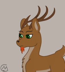 Size: 3200x3527 | Tagged: safe, artist:maître cervidé, imported from derpibooru, oc, oc:renn, deer, animated, bald, beard, birthday, facial hair, gif, hat, male, party hat, simple background, solo