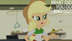 Size: 1920x1080 | Tagged: safe, edit, edited screencap, editor:quoterific, imported from derpibooru, screencap, applejack, human, equestria girls, friendship games, solo