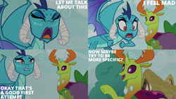 Size: 2000x1125 | Tagged: safe, edit, edited screencap, editor:quoterific, imported from derpibooru, screencap, princess ember, spike, thorax, changedling, changeling, triple threat, king thorax