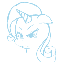 Size: 450x450 | Tagged: safe, artist:hyperchaos7, imported from derpibooru, rarity, pony, unicorn, bust, frown, monochrome, simple background, sketch, solo, white background