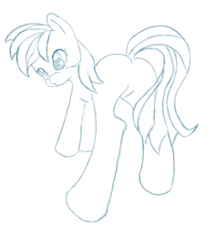 Size: 757x800 | Tagged: safe, artist:hyperchaos7, imported from derpibooru, rainbow dash, pony, butt, monochrome, plot, simple background, sketch, solo, white background, wingless