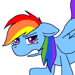 Size: 300x300 | Tagged: safe, artist:flutterguy, imported from derpibooru, rainbow dash, pegasus, pony, annoyed, floppy ears, simple background, solo, white background