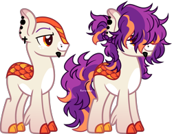 Size: 2817x2210 | Tagged: safe, artist:kurosawakuro, imported from derpibooru, hybrid, kirin, pony, base used, ear piercing, earring, jewelry, magical lesbian spawn, male, offspring, parent:autumn blaze, parent:vinyl scratch, piercing, simple background, solo, transparent background