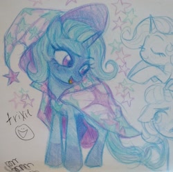 Size: 1426x1419 | Tagged: safe, artist:dulcesilly, imported from derpibooru, trixie, pony, unicorn, solo, traditional art