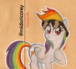 Size: 1100x1002 | Tagged: safe, artist:midoricorey, imported from derpibooru, rainbow dash, pegasus, pony, solo, traditional art