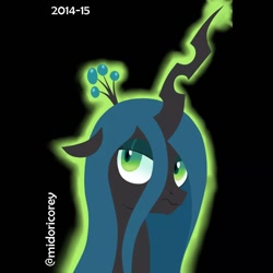 Size: 1080x1080 | Tagged: safe, artist:midoricorey, imported from derpibooru, queen chrysalis, changeling, changeling queen, black background, bust, female, lidded eyes, old art, simple background, solo