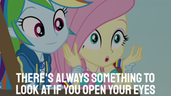 Size: 1920x1080 | Tagged: safe, edit, edited screencap, editor:quoterific, imported from derpibooru, screencap, fluttershy, rainbow dash, human, equestria girls, equestria girls series, rollercoaster of friendship, doctor who