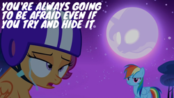 Size: 1920x1080 | Tagged: safe, edit, edited screencap, editor:quoterific, imported from derpibooru, screencap, princess luna, rainbow dash, scootaloo, sleepless in ponyville, crying, helmet, moon