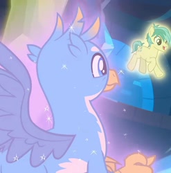 Size: 1227x1242 | Tagged: safe, imported from derpibooru, screencap, gallus, sandbar, earth pony, griffon, school raze, season 8, spoiler:s08, element of kindness, element of magic, male