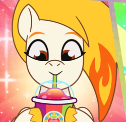 Size: 410x395 | Tagged: safe, imported from derpibooru, screencap, pegasus, pony, spoiler:g5, spoiler:my little pony: tell your tale, spoiler:tyts01e47, cropped, cute, drinking, female, flare (g5), flareabetes, g5, mare, my little pony: tell your tale, smoothie, solo, sunny's smoothie moves