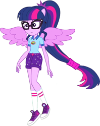 Size: 600x757 | Tagged: safe, edit, edited screencap, editor:incredibubbleirishguy, imported from derpibooru, screencap, sci-twi, twilight sparkle, human, equestria girls, legend of everfree, background removed, camp everfree logo, camp everfree outfits, clothes, full view, ponied up, pony ears, ponytail, scitwilicorn, simple background, solo, spread wings, transparent background, wings