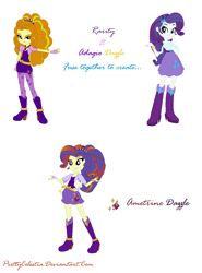 Size: 990x1340 | Tagged: safe, artist:prettycelestia, imported from derpibooru, adagio dazzle, rarity, oc, oc:ametrine dazzle, equestria girls, belt buckle, boots, eyeshadow, fusion, fusion:adagio dazzle, fusion:adagity, fusion:rarity, gradient mane, headband, high heel boots, jewelry, magenta eyes, makeup, multiple arms, ring, shoes, simple background, white background