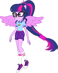 Size: 600x757 | Tagged: safe, edit, edited screencap, editor:incredibubbleirishguy, imported from derpibooru, screencap, sci-twi, twilight sparkle, human, equestria girls, legend of everfree, background removed, beautiful, camp everfree logo, camp everfree outfits, full body, full view, ponied up, pony ears, ponytail, pretty, scitwilicorn, simple background, smile edit, smiling, solo, spread wings, transparent background, wings