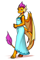 Size: 2000x3000 | Tagged: safe, artist:mykegreywolf, imported from derpibooru, smolder, anthro, dragon, clothes, dragoness, dress, female, simple background, smolder also dresses in style, solo, white background