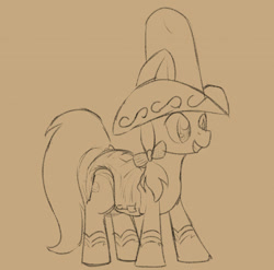Size: 1280x1267 | Tagged: safe, artist:ricktin, imported from derpibooru, peachy sweet, earth pony, pony, apple family member, boots, cowboy hat, diaper, diaper fetish, fetish, hat, non-baby in diaper, shoes, sketch, solo