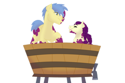 Size: 1280x854 | Tagged: safe, artist:itstechtock, imported from derpibooru, boysenberry, goldengrape, sir colton vines iii, earth pony, pony, grape stomping, simple background, transparent background