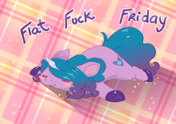 Size: 7016x4961 | Tagged: safe, artist:cutepencilcase, imported from derpibooru, izzy moonbow, pony, unicorn, flat fuck friday, g5, lying down, prone, solo, sploot, vulgar