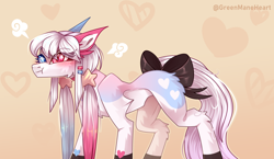 Size: 3500x2028 | Tagged: safe, artist:greenmaneheart, imported from derpibooru, oc, oc only, oc:kore, earth pony, pony, bow, female, heterochromia, mare, solo, tail, tail bow