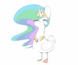 Size: 1437x1208 | Tagged: safe, artist:bubbletea, imported from derpibooru, princess celestia, bird, harpy, monster pony, original species, swan, cute, cutelestia, eyes closed, happy, simple background, smiling, solo, swanlestia, wat, white background