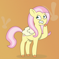 Size: 1200x1200 | Tagged: safe, artist:prixy05, imported from derpibooru, fluttershy, pegasus, pony, g4, g4 to g5, g5, generation leap, gradient background, gritted teeth, my little pony: tell your tale, orange background, simple background, solo, teeth