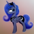 Size: 1024x1024 | Tagged: safe, imported from derpibooru, princess luna, alicorn, pony, ai content, ai generated, bedroom eyes, crown, female, folded wings, generator:stable diffusion, gradient background, horn, jewelry, looking back, mare, peytral, regalia, solo, wings