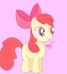 Size: 386x425 | Tagged: safe, artist:snakeyscute93, imported from derpibooru, apple bloom, earth pony, pony, adorabloom, cute, female, filly, foal, pink background, simple background, solo