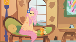 Size: 3840x2160 | Tagged: safe, artist:sparkie45, imported from derpibooru, fluttershy, oc, oc:drago cheese, oc:jayb, pegasus, pony, unicorn, commission, fluttershy's cottage (interior), plushie, solo