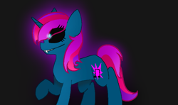 Size: 757x447 | Tagged: safe, artist:harmonicdreemur1308, imported from derpibooru, oc, oc only, pony, unicorn, black sclera, horn, raised hoof, smiling, solo, unicorn oc