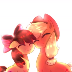 Size: 1280x1289 | Tagged: safe, artist:jaanhavi, imported from derpibooru, apple bloom, applejack, earth pony, pony, adorabloom, apple sisters, cute, female, filly, foal, jackabetes, mare, siblings, simple background, sisters, white background