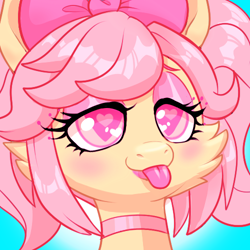 Size: 500x500 | Tagged: safe, artist:pandadox, imported from derpibooru, oc, oc only, earth pony, pony, :p, abstract background, bedroom eyes, bust, cheek fluff, choker, earth pony oc, eyelashes, female, heart, heart eyes, makeup, mare, solo, tongue out, wingding eyes