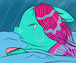 Size: 1800x1500 | Tagged: safe, anonymous artist, derpibooru exclusive, imported from derpibooru, earth pony, pony, crying, eyes closed, female, g5, jazz hooves, mare, open mouth, rain, raised hoof, solo, vent art, water, wet, wet mane