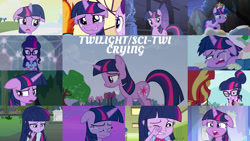 Size: 1280x721 | Tagged: safe, editor:quoterific, imported from derpibooru, sci-twi, twilight sparkle, alicorn, unicorn, a canterlot wedding, equestria girls, friendship games, friendship is magic, legend of everfree, once upon a zeppelin, princess twilight sparkle (episode), rainbow rocks, school daze, shadow play, the ending of the end, the mean 6, winter wrap up, big crown thingy, crying, element of magic, floppy ears, jewelry, regalia, twilight sparkle (alicorn), unicorn twilight