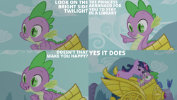 Size: 2000x1125 | Tagged: safe, edit, edited screencap, editor:quoterific, imported from derpibooru, screencap, spike, twilight sparkle, unicorn, friendship is magic, ahegao, chariot, open mouth, tongue out, unicorn twilight