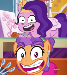 Size: 500x562 | Tagged: safe, edit, edited screencap, imported from derpibooru, screencap, pipp petals, plaid stripes, earth pony, pegasus, pony, the saddle row review, spoiler:g5, spoiler:my little pony: tell your tale, spoiler:tyts01e07, clip trot, comparison, faic, g4, g5, my little pony: tell your tale