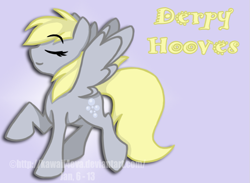 Size: 727x533 | Tagged: safe, artist:lottafandoms, imported from derpibooru, derpy hooves, pegasus, pony, eyes closed, female, g4, mare, raised hoof, smiling, solo, spread wings, tail, wings