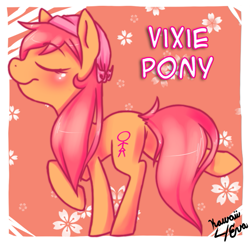 Size: 645x628 | Tagged: safe, artist:lottafandoms, imported from derpibooru, oc, oc only, oc:vixie pony, earth pony, pony, art trade, blushing, butt, earth pony oc, eyes closed, female, mare, plot, raised hoof, raised leg, smiling, solo, tail