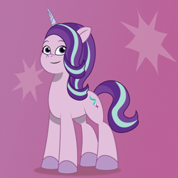 Size: 1200x1200 | Tagged: safe, artist:prixy05, imported from derpibooru, starlight glimmer, pony, unicorn, g4, g4 to g5, g5, generation leap, gradient background, my little pony: tell your tale, purple background, simple background, smiling, solo