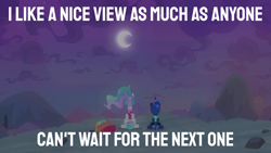 Size: 1920x1080 | Tagged: safe, edit, edited screencap, editor:quoterific, imported from derpibooru, screencap, princess celestia, princess luna, between dark and dawn, backpack, doctor who, moon, night, sitting