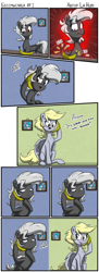 Size: 1300x3590 | Tagged: safe, artist:la hum, imported from derpibooru, derpy hooves, oc, pegasus, pony, banana, bananaphone, comic, cute, cyrillic, derpabetes, duo, female, food, hoof hold, mare, russian, tongue out, translated in the comments