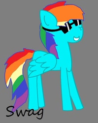 Size: 657x825 | Tagged: safe, artist:deadsmoke, derpibooru exclusive, imported from derpibooru, rainbow dash, pegasus, pony, 20% cooler, cool, gray background, rainbow, simple background, solo, sunglasses, swag