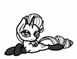 Size: 2048x1579 | Tagged: safe, artist:ewoudcponies, imported from derpibooru, rarity, pony, unicorn, black and white, clothes, female, grayscale, lineart, lying down, monochrome, prone, simple background, socks, solo, white background