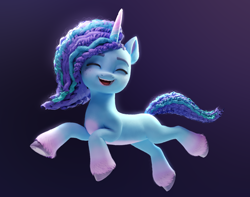 Size: 2740x2160 | Tagged: safe, artist:luminousdazzle, imported from derpibooru, pony, unicorn, 3d, blender, blender cycles, cute, female, g5, gradient hooves, gradient horn, happy, horn, misty brightdawn, mistybetes, multicolored mane, open mouth, render, smiling, solo, unshorn fetlocks