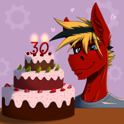 Size: 2000x2000 | Tagged: safe, artist:twotail813, imported from derpibooru, oc, oc only, oc:gear, anthro, birthday, bust, cake, food, portrait