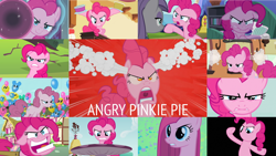 Size: 1280x721 | Tagged: safe, edit, edited screencap, editor:quoterific, imported from derpibooru, screencap, pinkie pie, magic duel, mmmystery on the friendship express, party of one, pinkie pride, rock solid friendship, secret of my excess, secrets and pies, the cutie map, the ending of the end, the last roundup, the maud couple, the return of harmony, too many pinkie pies, angry, collage