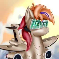 Size: 4000x4000 | Tagged: safe, artist:seki_98, imported from derpibooru, oc, oc only, oc:fededash, original species, plane pony, pony, plane, planeified, sky, solo, species swap