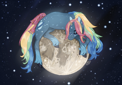 Size: 2388x1668 | Tagged: safe, artist:nightprince-art, imported from derpibooru, moonstone, pony, unicorn, female, g1, mare, moon, sleeping, solo, tangible heavenly object